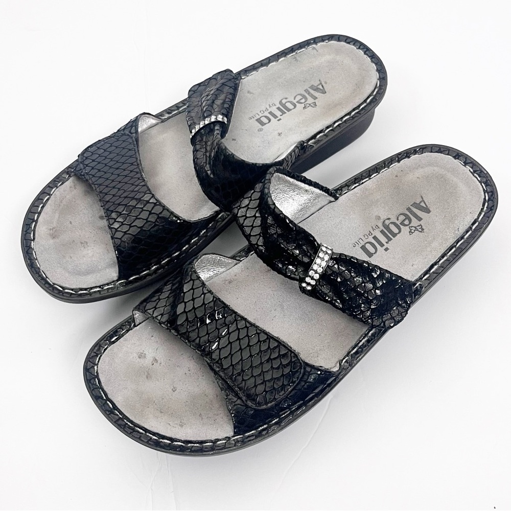 ALEGRIA Karmen Leather Black Dazzler Adjustable Strap Sandals EU 38 - Picture 9 of 12